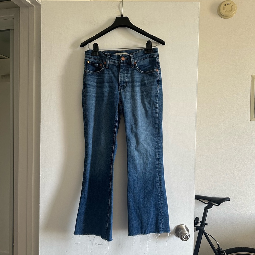 Madewell Denim Patchwork Mid-Rise Kick Out Jeans size 26P EUC